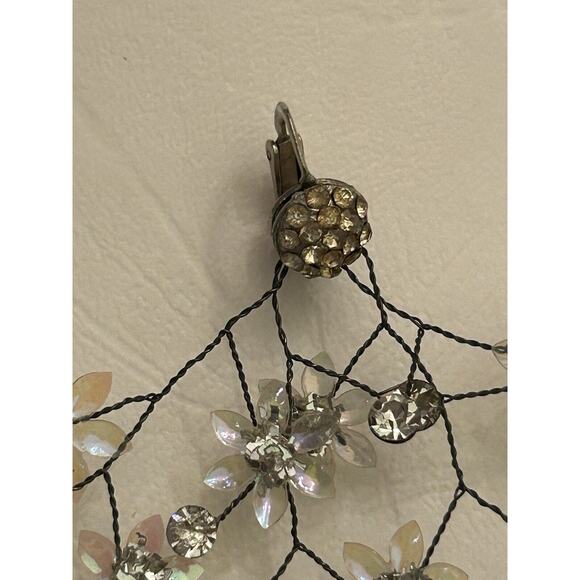 Sutain Vintage Largw 60s MCM Clip On Branch Sequin Rhinestone Earrings Floral - Picture 2 of 11